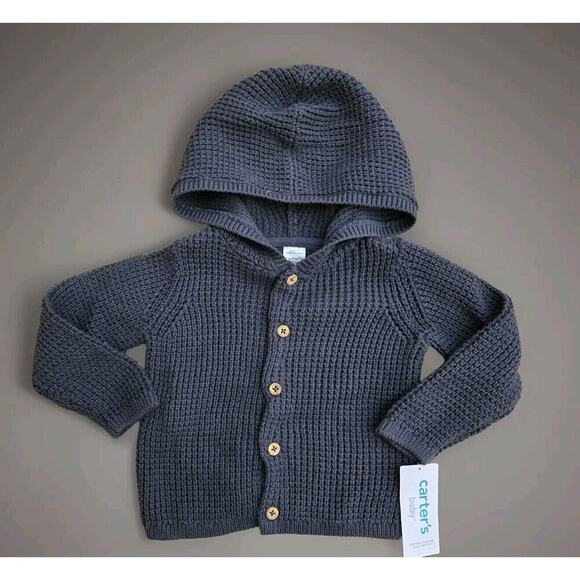 Carters Baby Waffle Knit Hooded Cargigan Unisex Size‎ 6mos Grey NWT- S9 - Picture 1 of 4
